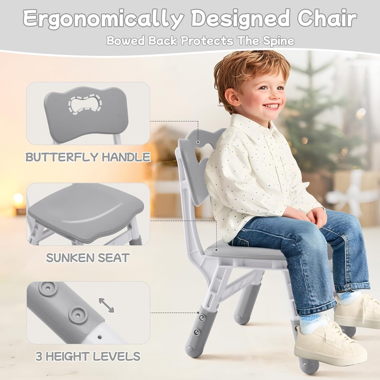 Toddler Table and Chair Set, Height Adjustable-Upgrade Kids Table and 2 Chairs for Ages 3-8, Multi-Activity Toddler Play Table with Graffiti Desktop for Home/Daycare/Classroom