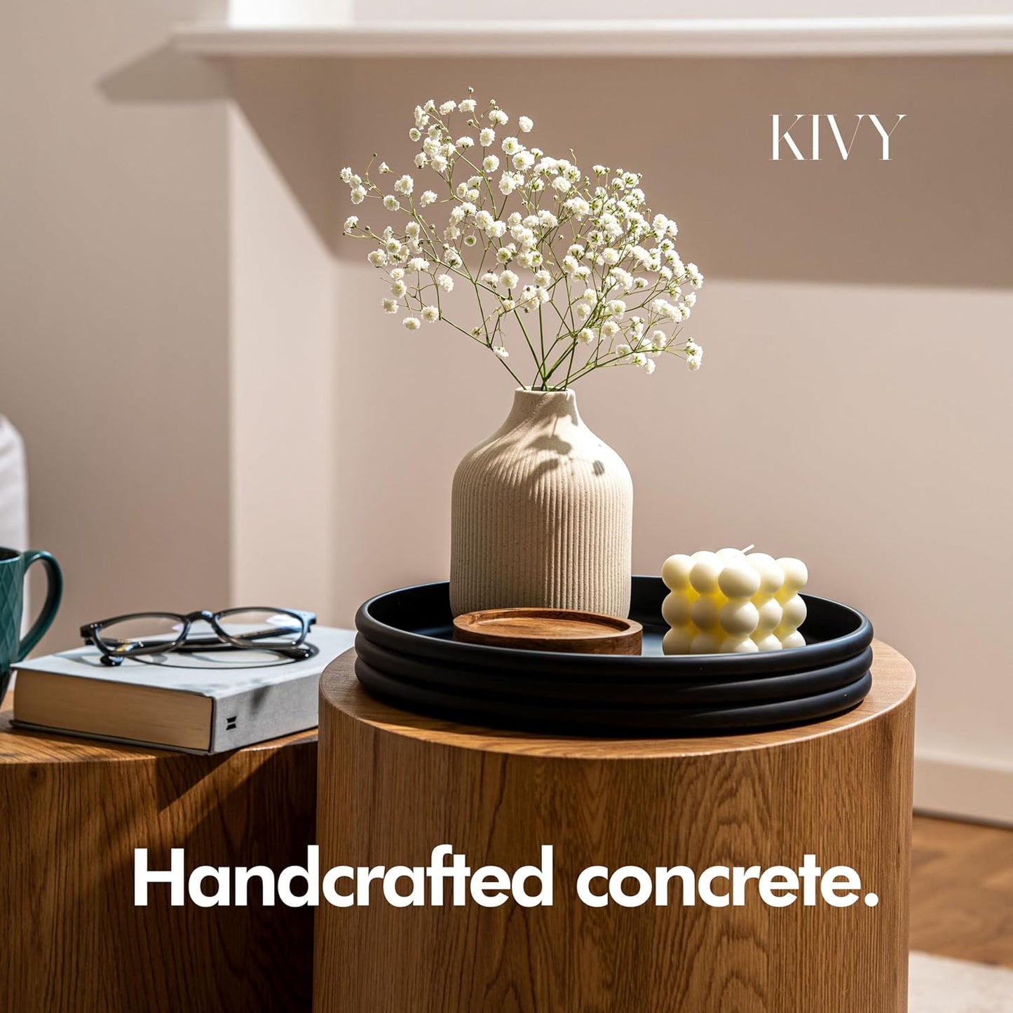 KIVY Round Decorative Concrete Tray 11x1,5 Inch - Modern Circle Coffee Table Bowl - Home Decor Table Tray for Livingroom & Bedroom - Modern Decorative Trays - Black Flat Bowl - Centerpiece Trays