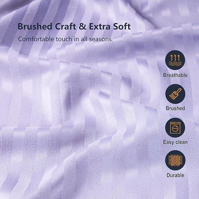 Twin Comforter Set with Sheets, 5 Pieces Super Soft Twin Bed in a Bag, All Season Solid Color Kids Bedding Set Neutral for Boys & Girls, Purple Striped