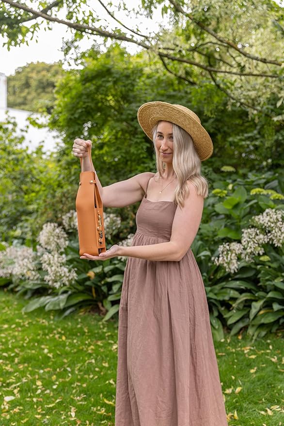 Salute NEW Wine Bottle Carrier with Corkscrew | Vegan Leather Tote Gift Bag Corporate Gift idea Picnic Travel Tastings Wine Gift Beach Party BYOB Restaurant Valentines Day (Cream)