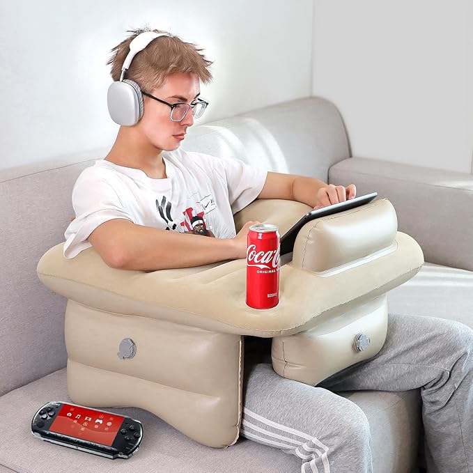 Inflatable Reading Pillow for Lap Rest Pillow Portable for Adult Extra Large Arm Rest Travel Sofa Working, Crocheting Playing Steam Deck Switch or Sitting in Bed Floor Car Tent