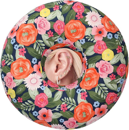 Ear Hole Piercing Pillows for Ear Pain Side Sleeping CNH Pillow Pressure Sore Pain Relief Ear Guard Lifesaver Tinnitus Support Neck Head, Painting Flower