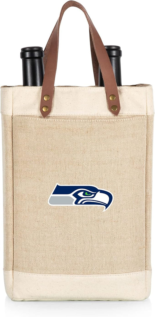 PICNIC TIME NFL Pinot - Jute 2 Bottle Insulated Wine Bag - Wine Tote Bag - Wine Gift Bag, (Beige)