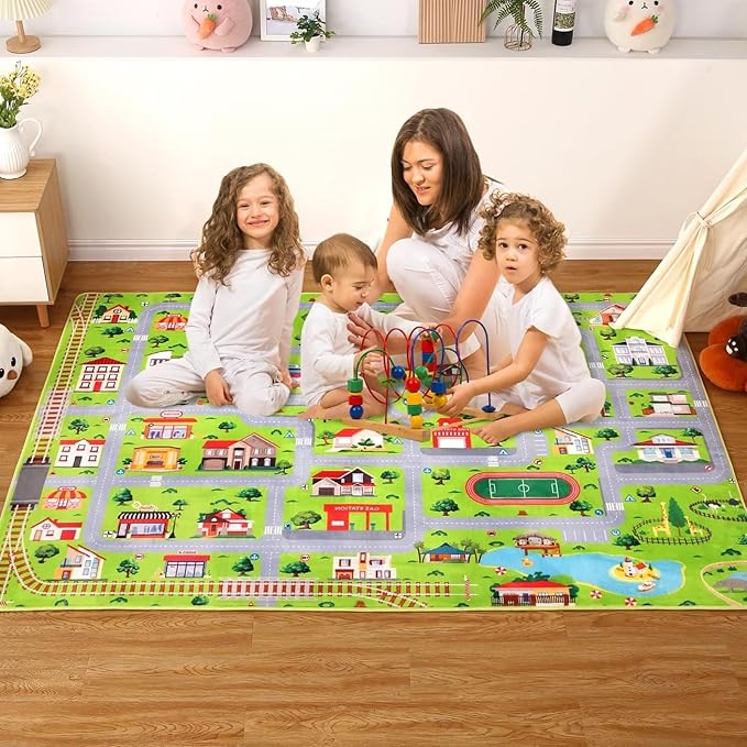 Kids Rug 8x10 Kids Room Rugs for Bedroom Carpet Classroom Playroom Car Rug Kids Educational Rug Extra Large Soft Crawling Play Mat for Children Toddlers Kids Play Rug
