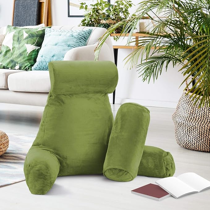 Nestl Reading Pillow Large Bed Pillow, Back Pillow for Sitting in Bed Shredded Memory Foam Chair Pillow, Reading & Bed Rest Pillows Calla Green Back Pillow for Bed, Bed Chair Arm Pillow with Pockets