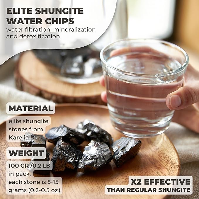 Karelian Heritage Elite Shungite Stones for Water Purification & Filtering 0.2 lb | 0.2-0.5 oz per Stone | Authentic Shungite Stones from Karelia for Protection | Jewelry Making REB11