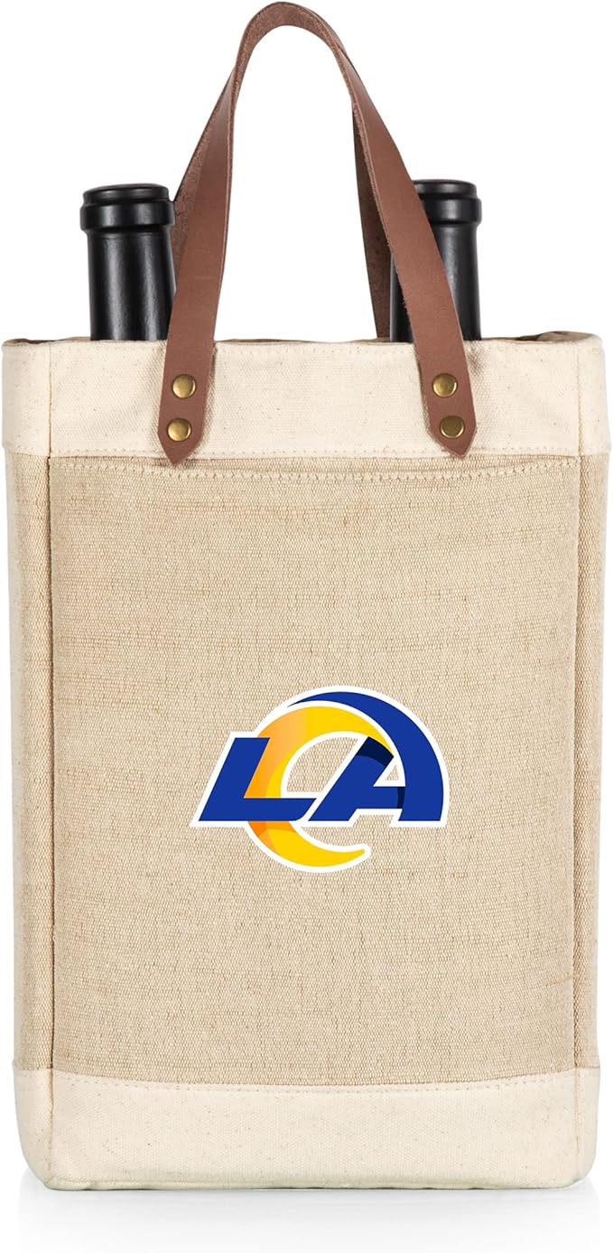 PICNIC TIME NFL Pinot - Jute 2 Bottle Insulated Wine Bag - Wine Tote Bag - Wine Gift Bag, (Beige)