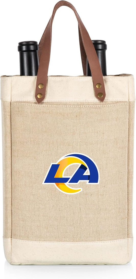PICNIC TIME NFL Pinot - Jute 2 Bottle Insulated Wine Bag - Wine Tote Bag - Wine Gift Bag, (Beige)