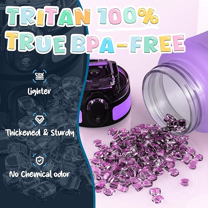 OLDLEY Kids Water Bottle for School, 12 oz (2 lids) BPA-Free Reusable Leak-proof Durable Tritan Plastic Water Bottles with Straw & Chug Lids, Anti-dust Spout Cover (Macaroon)