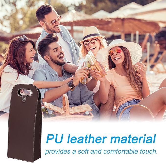 PATIKIL 2 Bottle Wine Gift Bag, Wine Bag Reusable Leather Wine Tote Carrier for Wine Bottles Portable Champagne Gift Bags for Picnic Party Wedding, Brown