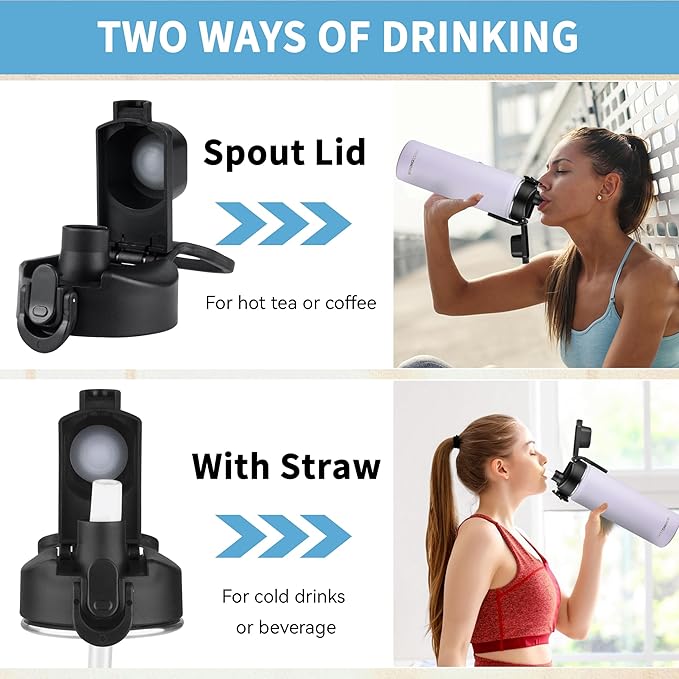 Insulated water bottle with Straw,24oz Stainless Steel Water Bottle for Adult Kids,Double Wall Vacuum Wide Mouth Insulated Water Bottle for Sports,BPA-free and Leak-proof（24oz,Lavender）