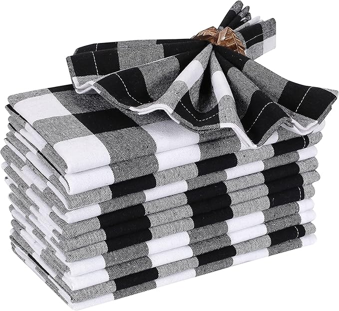 Buffalow Plaid Cloth Napkins, Check Napkins,Cloth Napkins,Cotton Napkins,Dinner Napkins Cloth,Dinner Napkins,Cloth Napkins Set of 12 Cotton,Napkins Cloth,Cloth Napkins cotton- 18x18 Black White