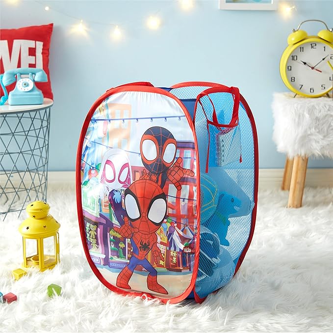 Disney Jr. Spidey and His Amazing Friends Pop Up Storage and Laundry Hamper, 21" H x 13.5" W X 13.5" L
