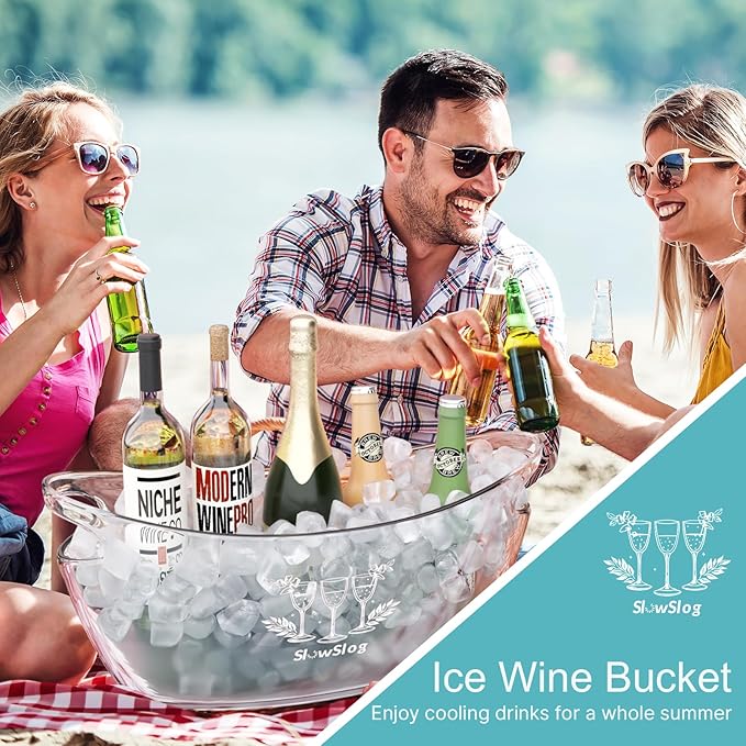 2Pcs 5.5L Ice Buckets for Parties, Acrylic Champagne Bucket, Ice Bucket with Scoop, Plastic Tub for Cocktail Bar, Clear Ice Bucket Beverage Tub for Champagne, Wine, Beer Bottles