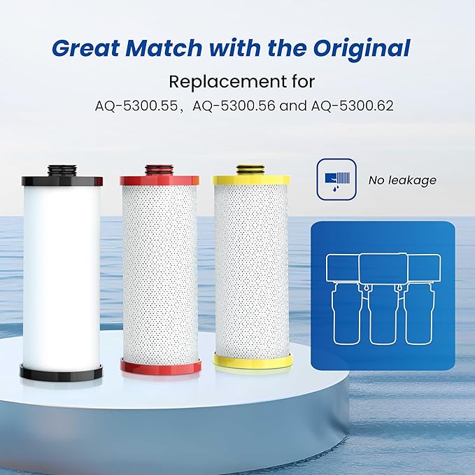 Waterspecialist Replacement for Aquasana® AQ-5300R Under Sink Water Filter, 600 Gallons Filter Life, Fit AQ-5300.55, AQ-5300.56 and AQ-5300.62, 3 Filters
