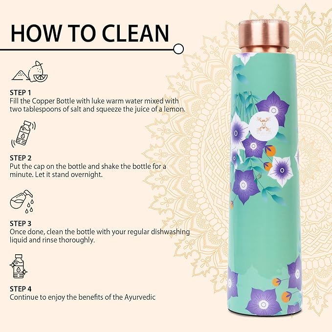 Pure Copper Water Bottle Experience the Benefits of MERCAPE® Pure Copper Water Bottle - Joint Less, Leak Proof (900ml) (Classic 2)