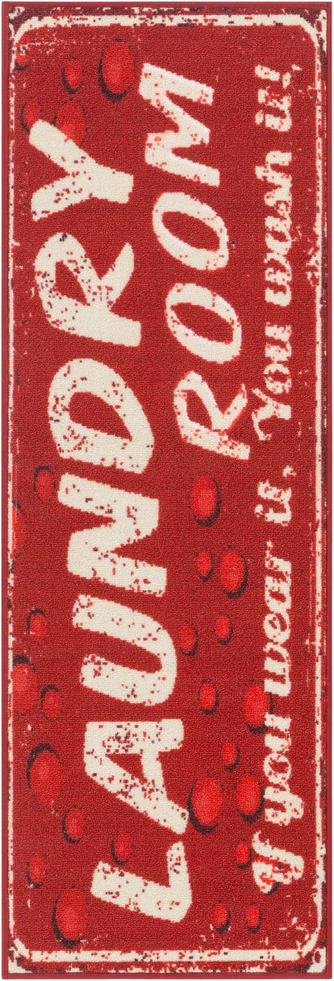 Ottomanson Laundry Collection Non-Slip Rubberback Laundry Text Design 2x5 Laundry Room Runner Rug, 20" x 59", Red