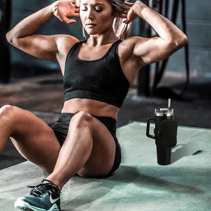 SAVITA Water Bottle Pouch for Stanley, Multifunctional Water Bottle Pouch Adjustable Gym Bottle Pouch for Stanley Quencher Adventure 40oz & Stanley IceFlow 20oz 30oz (Black)