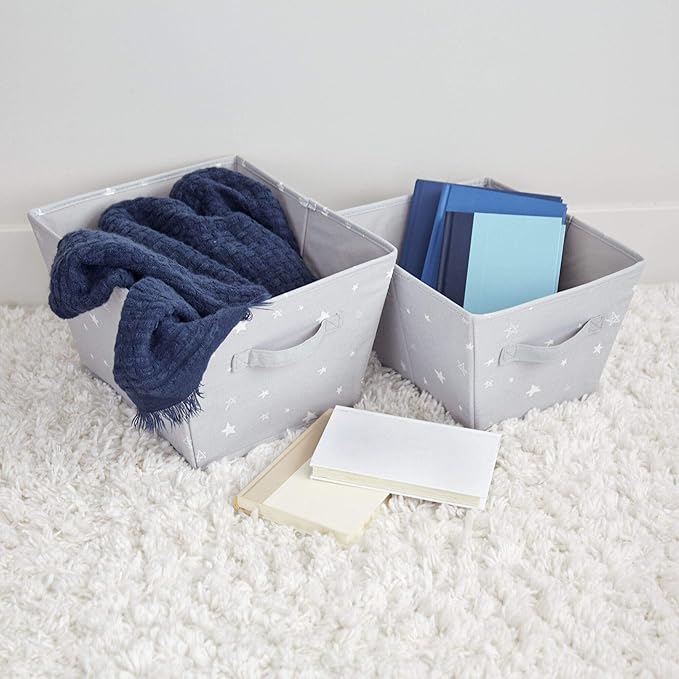iDesign Star Fabric Storage Bin, Angled Medium Basket Container with Dual Side Handles for Closet, Bedroom, Toys, Nursery - Gray