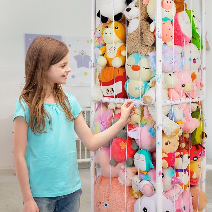 FIOBEE Stuffed Animals Storage Zoo Thicken PVC Tube Kids Toy Storage Organizer with Elastic Band Large Stuffed Animals Holder for Nursery Playroom Bedroom Room Furniture Plush Storage, White