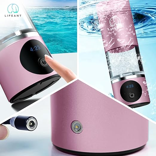 Hydrogen Water Bottle Generator–5000PPB Hydrogen Water Machine–Hydrogen Bottle Water with Adjustable Speed – Food-Grade Water Ionizer–Pink Pro