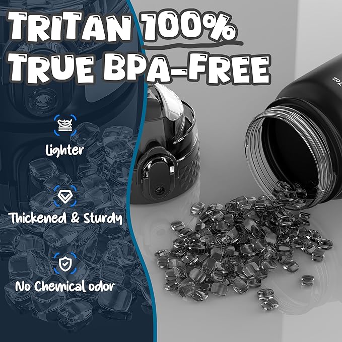 OLDLEY Kids Water Bottle for School, 17 oz (Straw Lid) BPA-Free Reusable Leak-proof Durable Tritan Plastic Water Bottles with One-handed Opening Straw Lids, Anti-dust Spout Cover (Black)