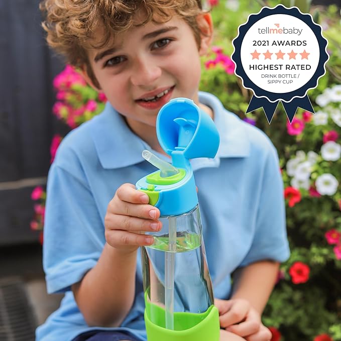 b.box 20oz Tritan Straw Bottle: Large Kids Water Bottle with Flip Straw for School, Daycare. Spill Proof, Leak Proof, Dishwasher Safe, BPA Free (Lilac Pop, 20 oz)