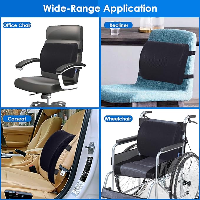 CompuClever Lumbar Support Pillow for Office Chair/Car, Memory Foam Back Cushion Pain Relief and Improve Posture, Lower Back Pillow for Gaming and Desk Chair, Couch, Adjustable Straps