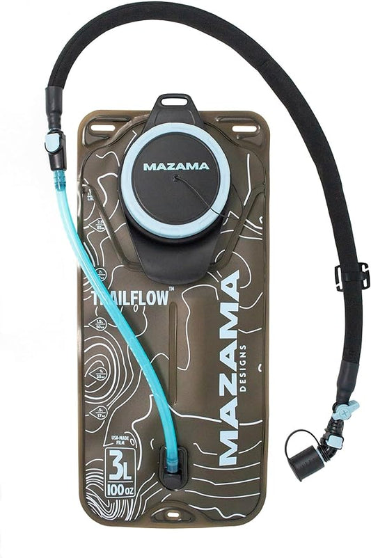 Trailflow-88TZ Hydration Bladder by Mazama Designs. Leakproof, Easy to Clean and Fill Water Reservoir BPA Free, Fits Most Hydration Backpacks. Great for Running Hiking Camping Cycling. (3L)