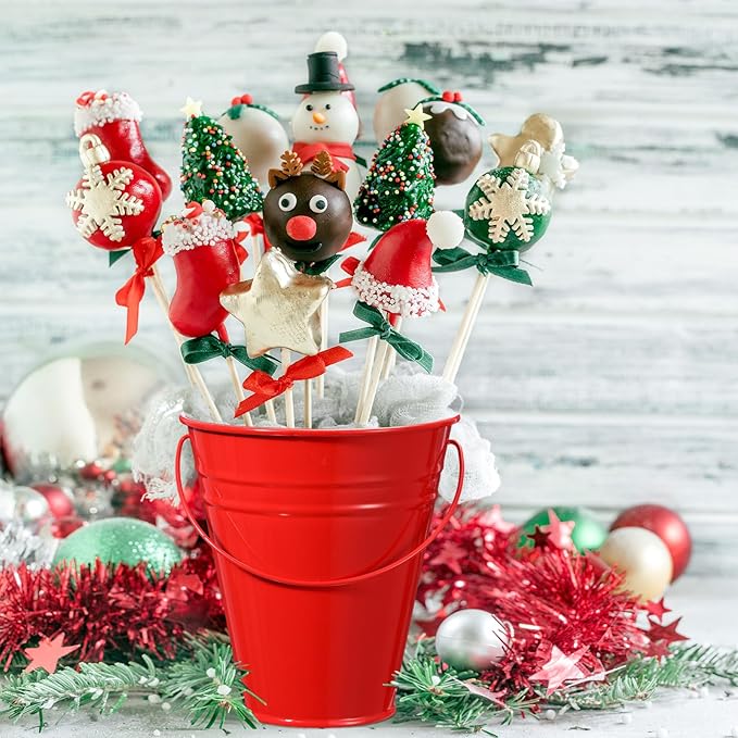 Sadnyy 12 Pack Metal Buckets with Handle, Galvanized Bucket 4.5 x 5 Inch Basket Bucket for Kids, Kids Party Supplies, Crafts for Christmas Halloween Christmas Candy Bars Vase Crafts(Red)