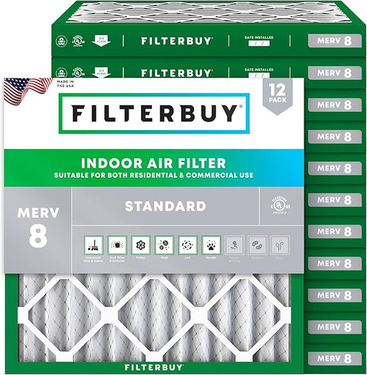 Filterbuy 10x10x2 Air Filter MERV 8 Dust Defense (12-Pack), Pleated HVAC AC Furnace Air Filters Replacement (Actual Size: 9.50 x 9.50 x 1.75 Inches)