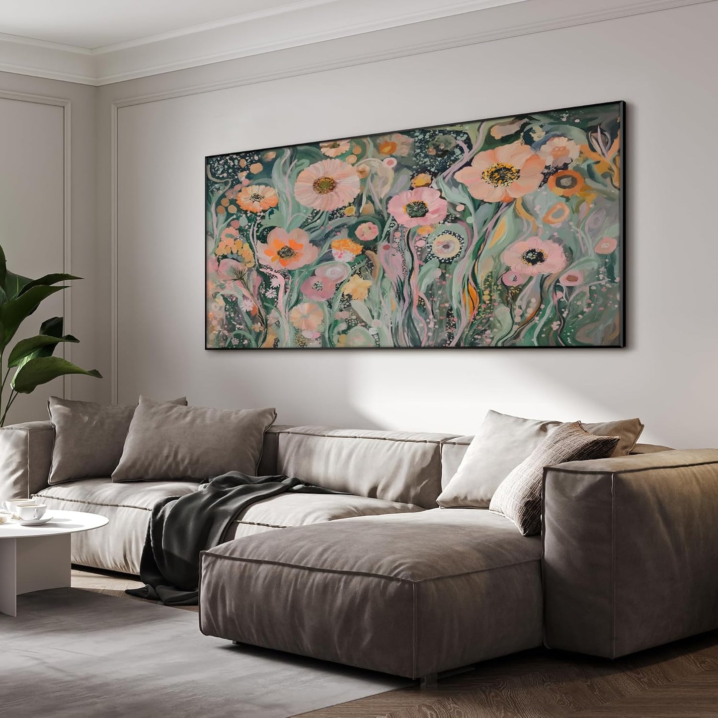 SIGNWIN 36"x72" Extra Large Framed Wall Art Whimsical Garden Bloom, Colorful Abstract Floral for Home Living Room Bedroom Decor (Frame Assembly Required)