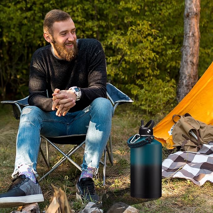 Large Insulated Water Bottles 1 Gallon - Water Jug with Strap Carrier Bag, Straw & Spout Lid, Paracord Handle, Bottle Boot, Big Metal Water Flask Stainless Steel Canteen, 128oz Insulated Water Bottle