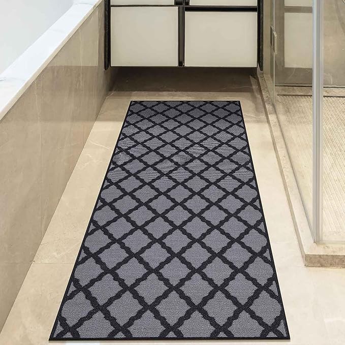Machine Washable Moroccan Trellis Design Non-Slip Rubberback 2x6 Traditional Indoor Runner Rug for Hallway, Kitchen, Bedroom, 2'2" x 6', Dark Gray