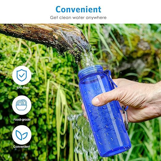 AMIR 0.01μm Ultra-Filtration Filtered Water Bottle, Built-in Compass Water Filter Bottle with 4-Stage Filtration for Hiking,Survival, Camping, Backpacking, Emergency