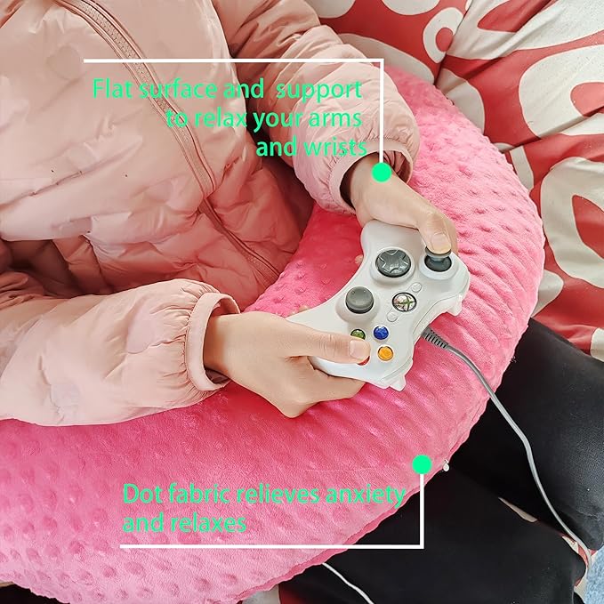 Professional Gaming Pillow for Lap; Arm Rest Pillow Gaming Lap Pillow with Crochet Support - Eliminate Pain in Gaming (Pink)