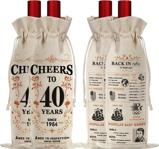SpringWhisper 2Pcs 40th Birthday Gifts for Women Men Back in 1984 Birthday Gift 40 Years Old Gift Birthday Decoration Wine Bag Gift for Her Him Wine Gift Bag 40th Turning 40