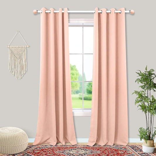 Mrs.Naturall Blush Pink Curtains 2 Panels for Girls Bedroom,Blackout Grommet Boho Neutral Room Darkening Dusty Rose Gold Curtains for Nursery Living Room,84 Inches Long