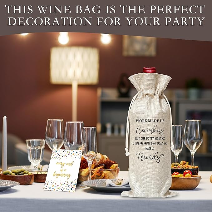 Office Gifts Wine Bag & Card, Going Away Wine Bag Gifts For Women Men Colleagues, Thank You Appreciation Gifts For Coworkers, Work Made Us Friends Wine Bag For Christmas Retirement Party -51