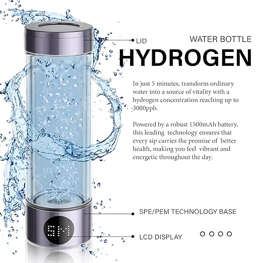 Hydrogen Water Bottle 2024 (Purple), Rechargeable Rich Hydrogen Water with SPE/PEM Technology Water Ionizer, LED Display, Generates Real 3000ppb in 5 Minutes for Home, Office, Gym (400ML)