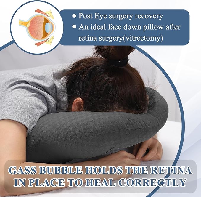 Newly Upgraded Face Down Pillow After Eye Surgery, Prone Pillow with Arm Hole for Face Down Sleeping, Retina and Vitrectomy Lying Pillow, Post Eye Surgery Recovery (Dark Grey)