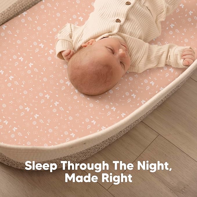 2-Pack Organic Bassinet Sheets for Girls, Boys - 100% Cotton Bassinet Mattress Sheets Compatible with Halo Bassinest Swivel Sleeper, Graco, Baby Delight, Chicco, Fitted Bassinet Sheets (Butterflies)