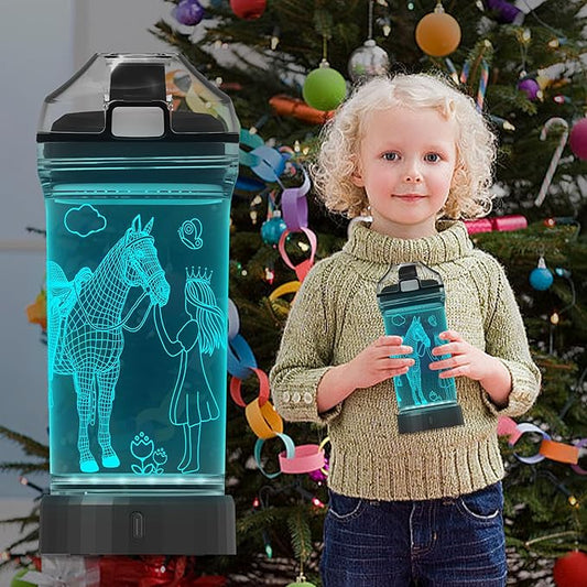 Horse Gifts for Girls, Girl Horse Water Bottle with 3D Glowing Led Light Travel Cups -Tritan BPA Free, Horse Gifts for Birthday, Christmas, Back to School for Child Kids Teens Granddaughter
