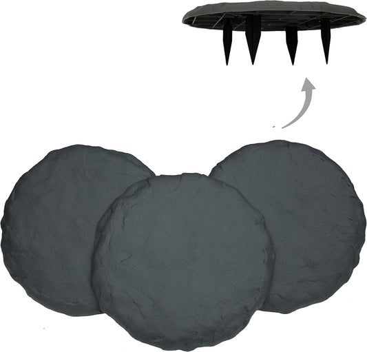 Ei Circular 15.5” Stepping Stones with Ground Stakes - Home or Garden Step Stones for Outdoor Walkway or Pathway Pavers - Resin Material (8, Slate Grey)