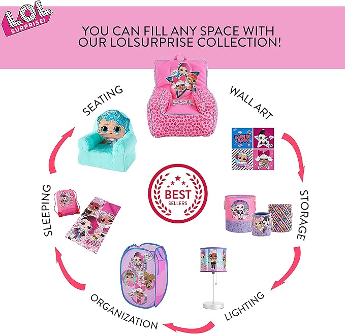 Idea Nuova LOL Surprise Pop Up Hamper with Durable Carry Handles, 21'' H x 13.5'' W X 13.5'' L, Lol Surprise/Light Pink