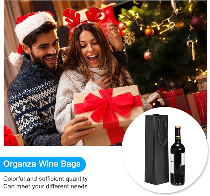 uxcell Wine Bags, 12pcs Black 4 x 4 x 14 In Wine Gift Bags with Rope Handles Paper Wine Tote Bag for Wedding Birthday Christmas Party Supplies