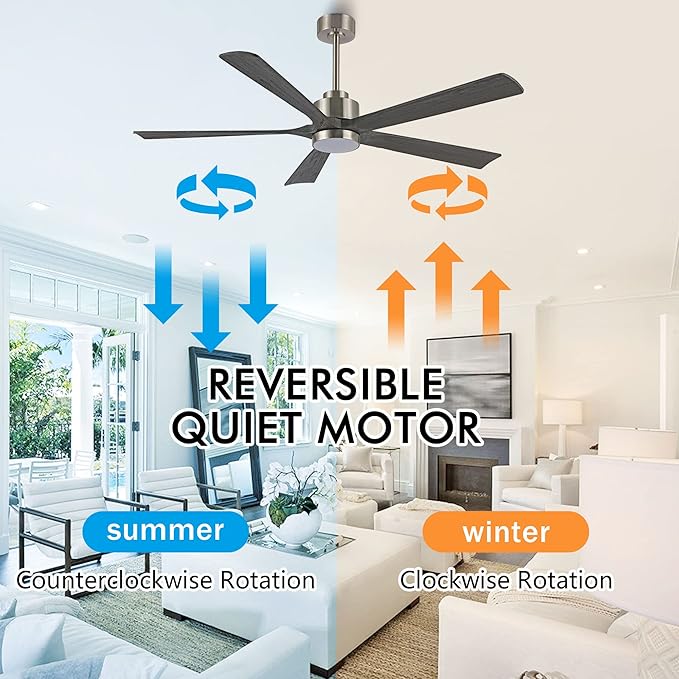 52" Modern Ceiling Fan with Lights and Remote Control, 5 Solid Wood Blades 6-Speed Noiseless Reversible DC Motor, Ceiling Fan for Bedroom Dinning Living Room, Nickel Finish with Wood Blades