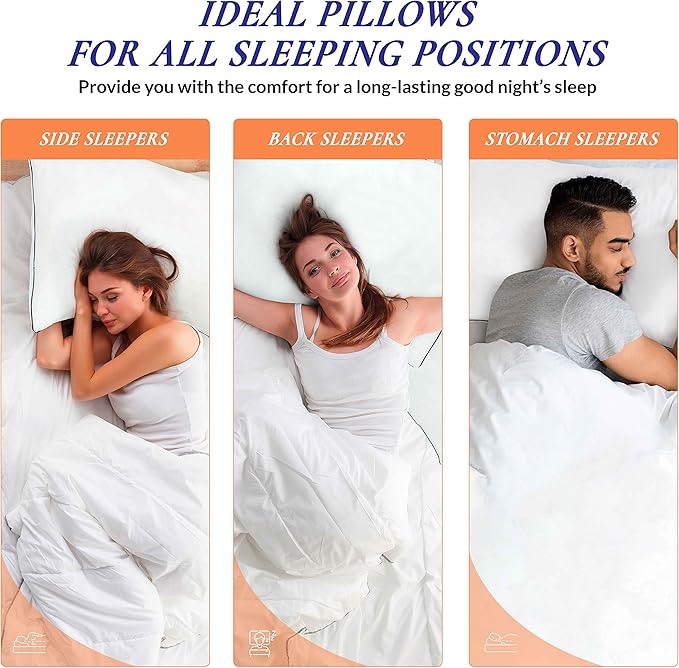 ROYALE LINENS Pillows Standard Size Set of 2 - Bed Pillows for Sleeping - Piping Pillow for Back, Stomach & Side Sleepers - Down Alternative Standard Pillow - Hotel Quality (20x26 Inches,Pack of 2)