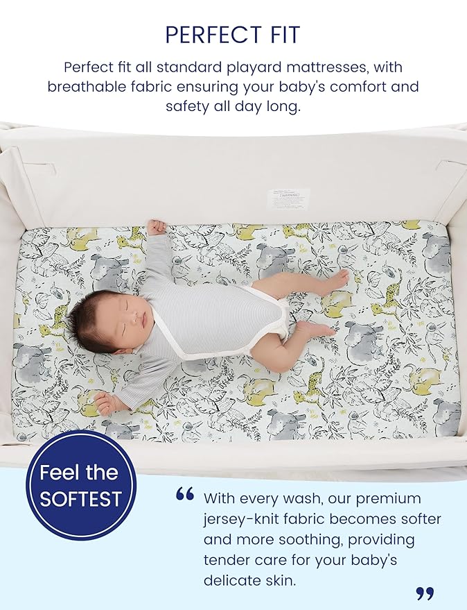 TotAha Premium Soft Pack n Play Sheets, Super Stretchy Jersey Knit Mini Crib Sheets Fitted, Silky Comfort Graco Pack and Play Mattress Sheets 2-Pack, Wild Leopard