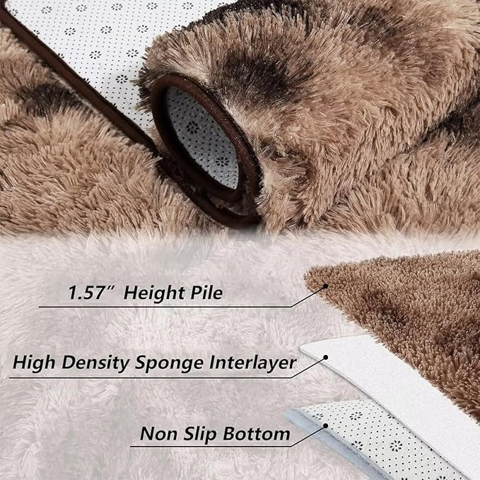 Fluffy Area Rug for Living Room 8x10 Feet, Fluffy Shaggy Rugs for Bedroom Soft Plush Fuzzy Carpet Indoor Modern Faux Fur Rugs Non Slip Home Decor Rug for Kids Girls Nursery, Tie Dye Brown